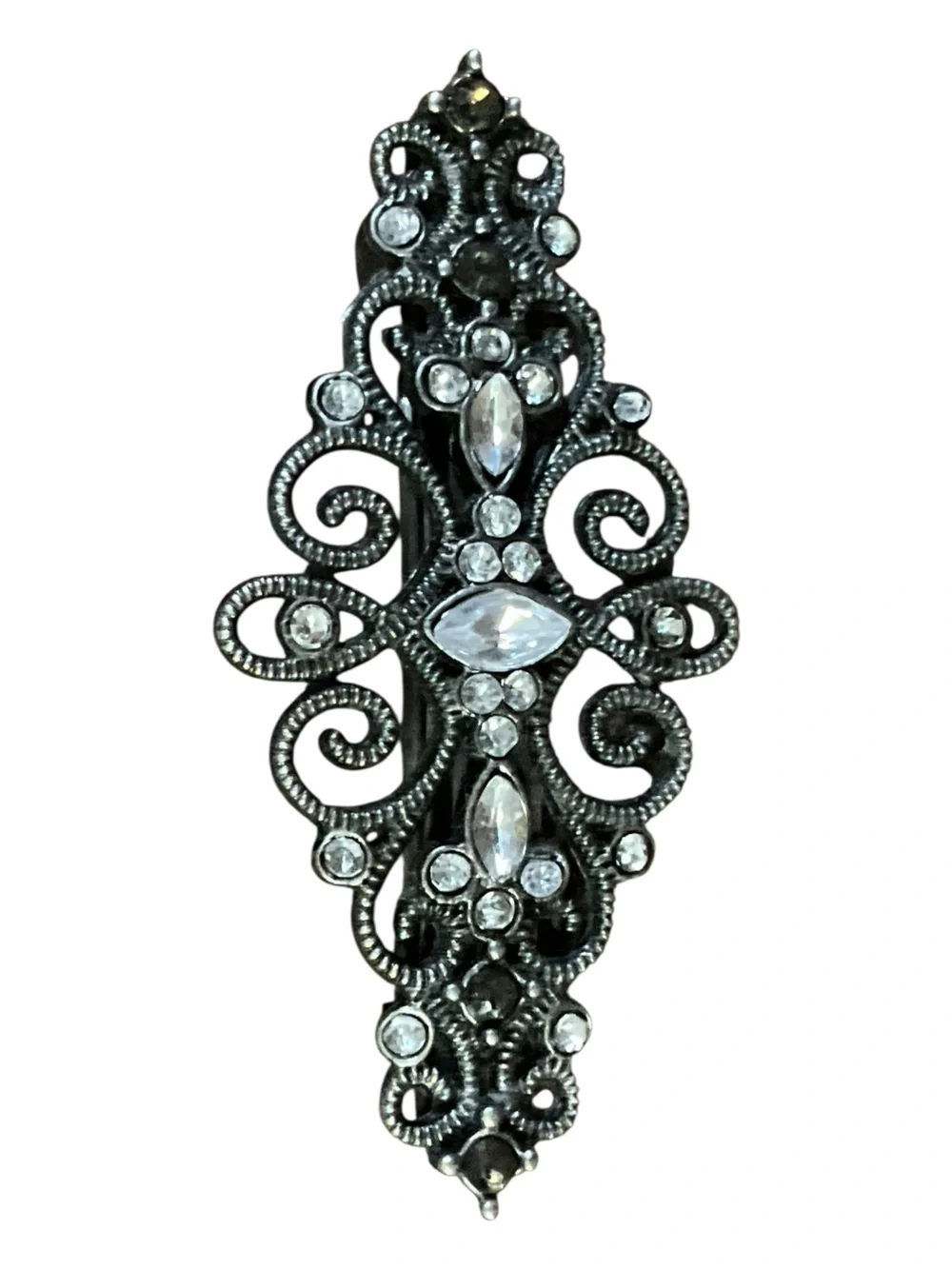 Goody Gothic Rhinestone Filigree Hair Barrette Gunmetal Victorian Style